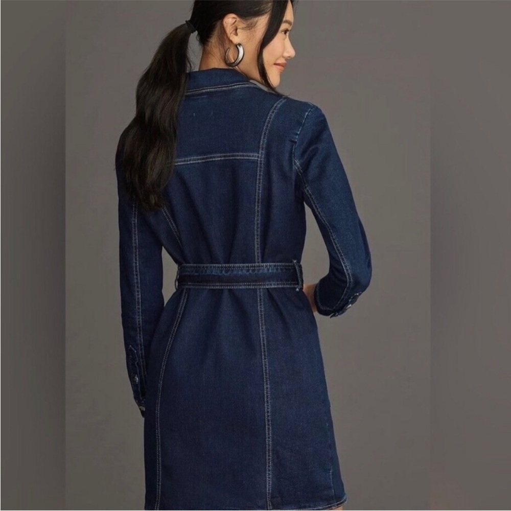 Pilcro Dark Blue Denim Belted Mini Dress - Picture 3 of 5